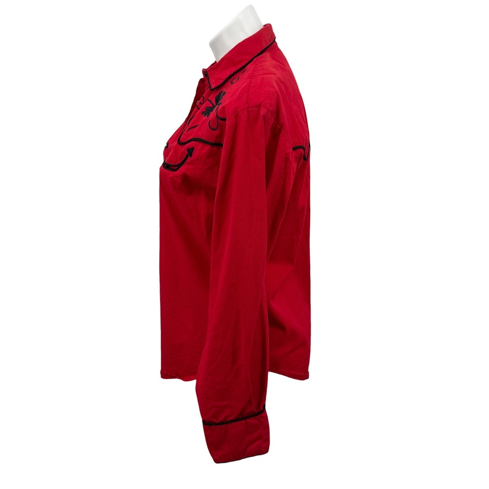 Panhandle Slim Western Shirt Women SZ L Red Floral Embroidery Pearl Snap Rodeo - Picture 7 of 12